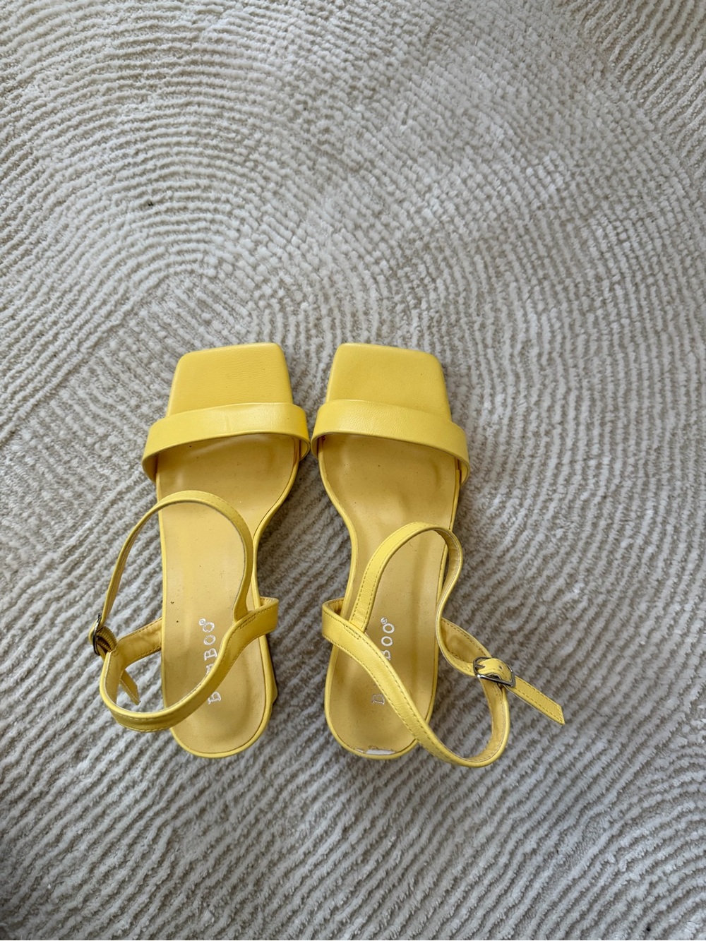 BAMBOO Yellow Square-Toe Ankle Strap Heels